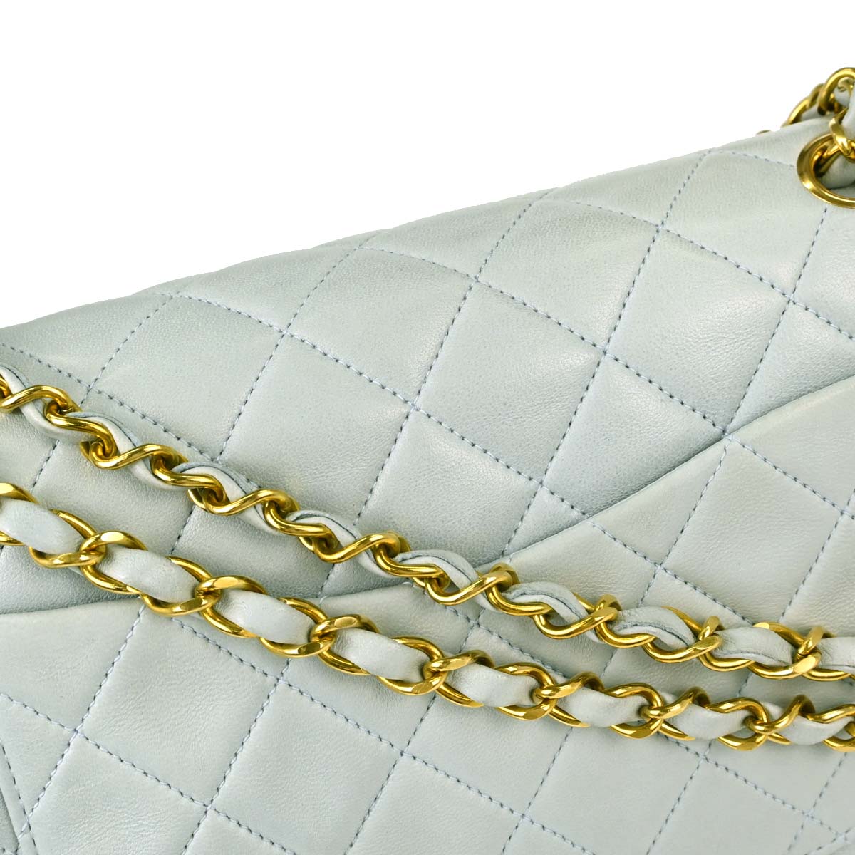 Chanel 1994-1996 Light Blue Lambskin Medium Classic Double Flap Shoulder Bag