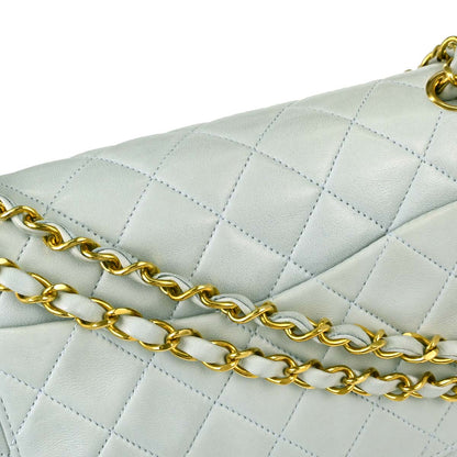 Chanel 1994-1996 Light Blue Lambskin Medium Classic Double Flap Shoulder Bag