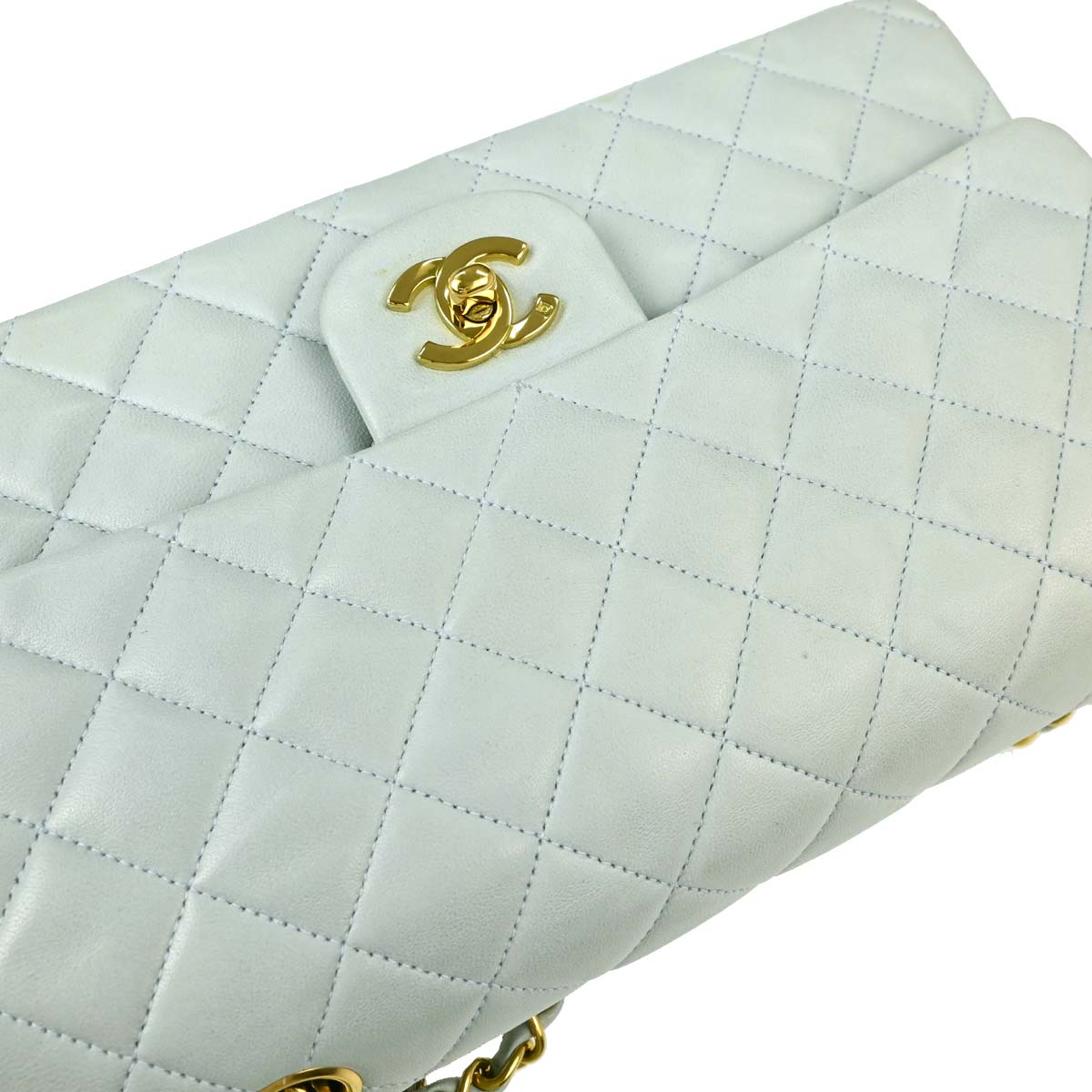Chanel 1994-1996 Light Blue Lambskin Medium Classic Double Flap Shoulder Bag