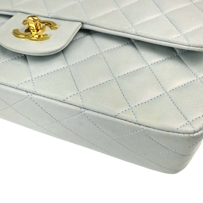 Chanel 1994-1996 Light Blue Lambskin Medium Classic Double Flap Shoulder Bag