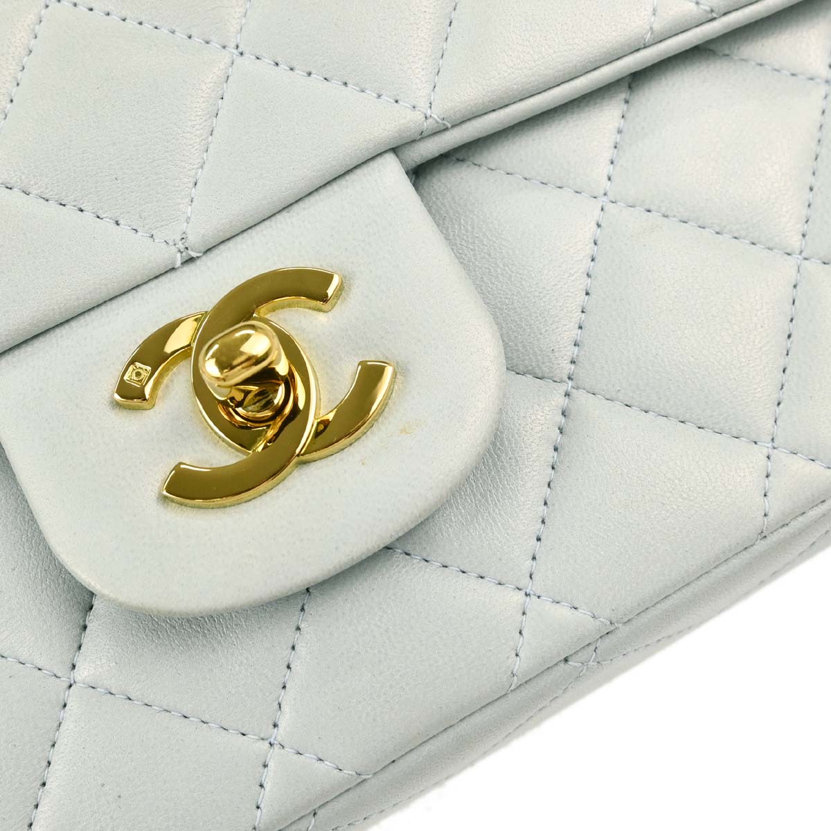Chanel 1994-1996 Light Blue Lambskin Medium Classic Double Flap Shoulder Bag