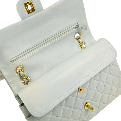 Chanel 1994-1996 Light Blue Lambskin Medium Classic Double Flap Shoulder Bag