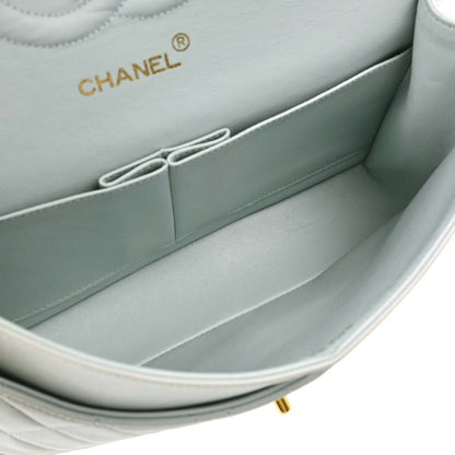 Chanel 1994-1996 Light Blue Lambskin Medium Classic Double Flap Shoulder Bag