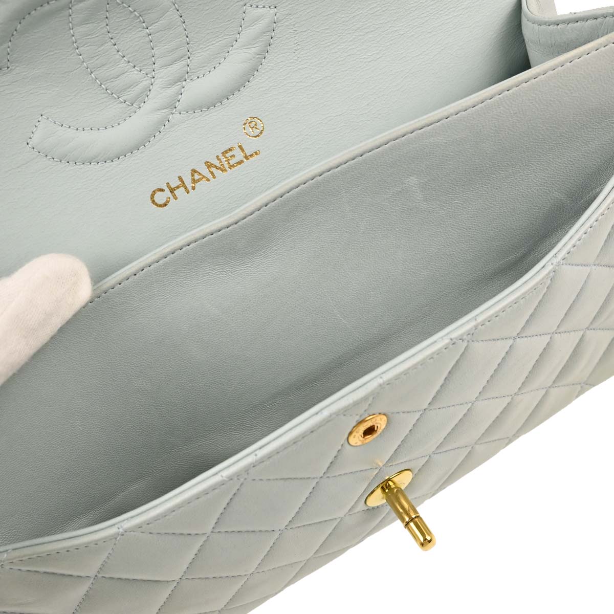 Chanel 1994-1996 Light Blue Lambskin Medium Classic Double Flap Shoulder Bag