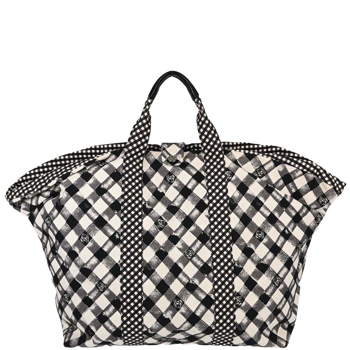 Chanel Black White Canvas Gingham Check Tote Handbag