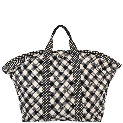 Chanel Black White Canvas Gingham Check Tote Handbag