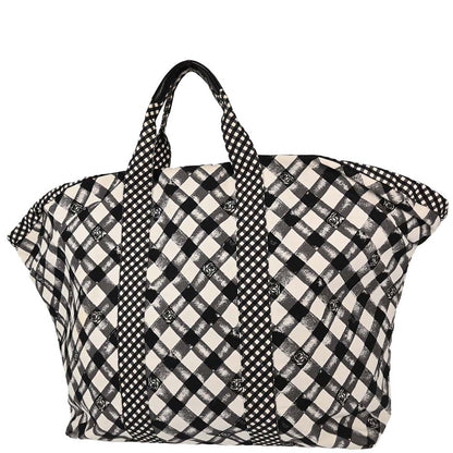 Chanel Black White Canvas Gingham Check Tote Handbag