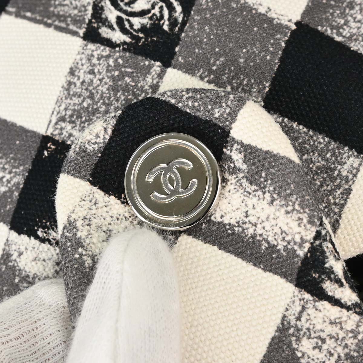 Chanel Black White Canvas Gingham Check Tote Handbag