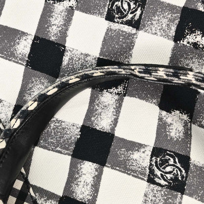 Chanel Black White Canvas Gingham Check Tote Handbag