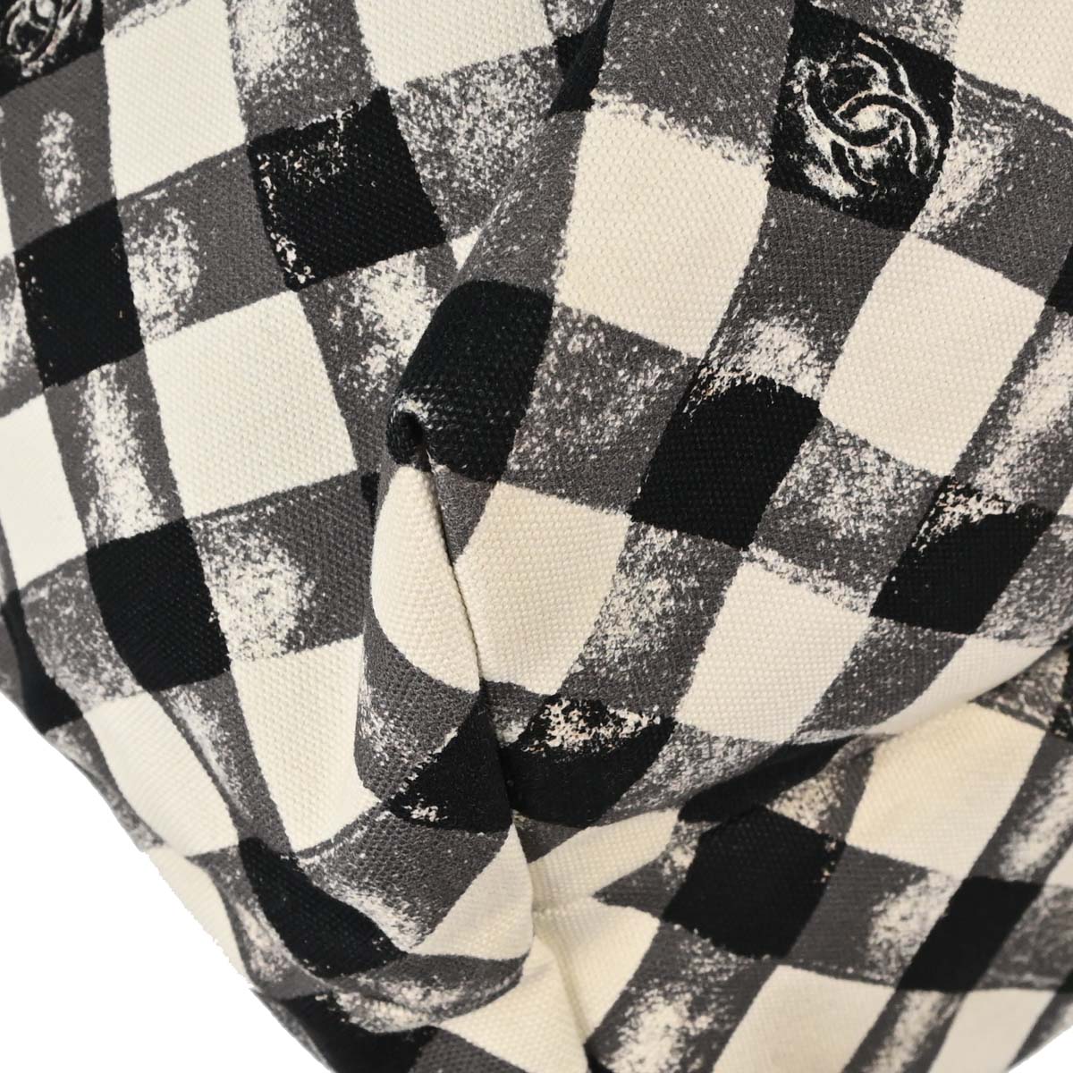 Chanel Black White Canvas Gingham Check Tote Handbag