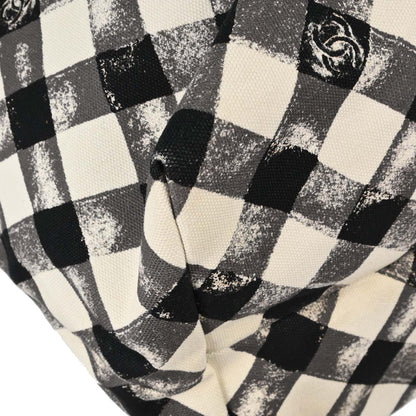 Chanel Black White Canvas Gingham Check Tote Handbag