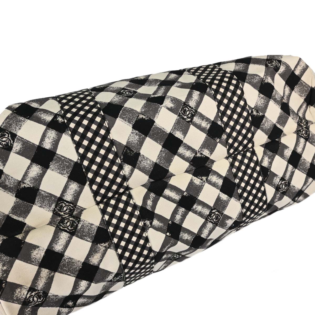 Chanel Black White Canvas Gingham Check Tote Handbag