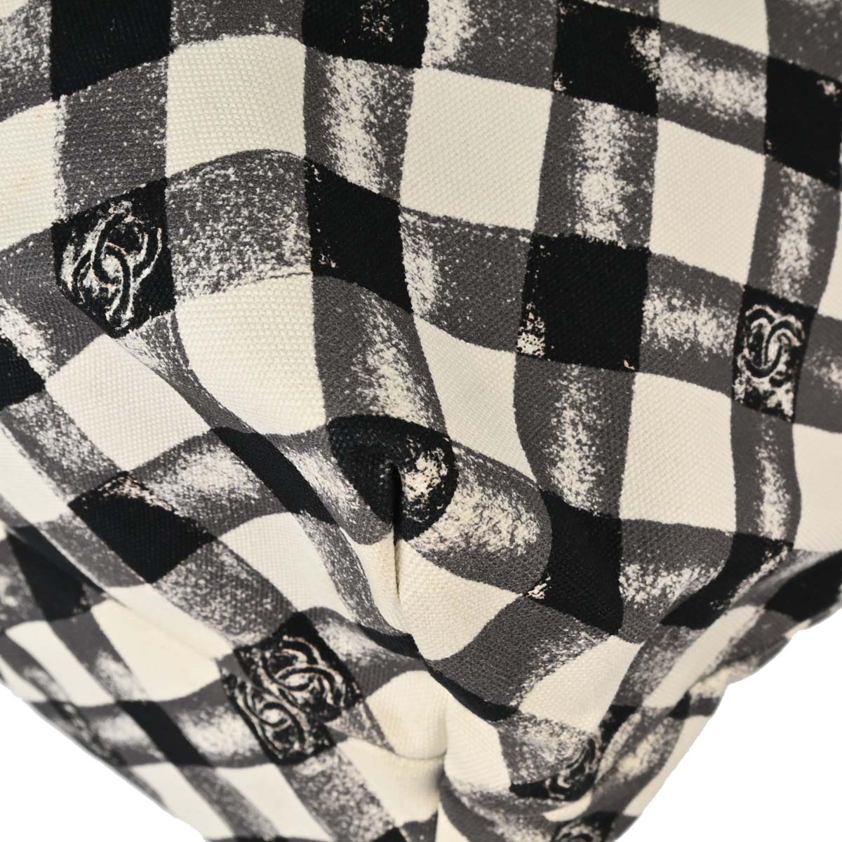 Chanel Black White Canvas Gingham Check Tote Handbag