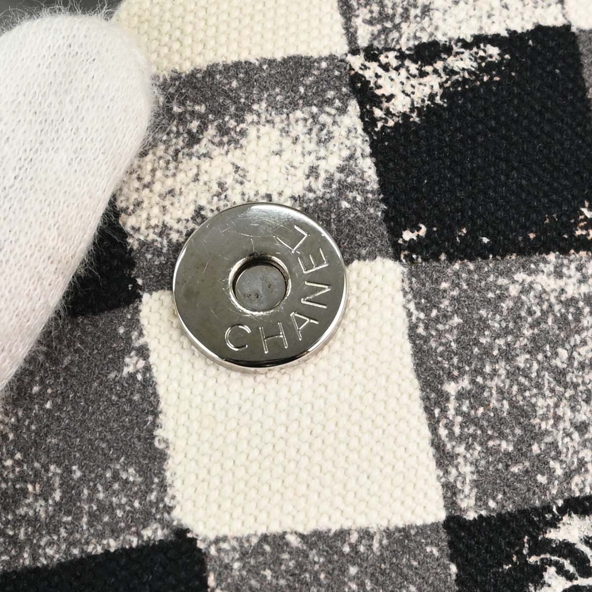 Chanel Black White Canvas Gingham Check Tote Handbag