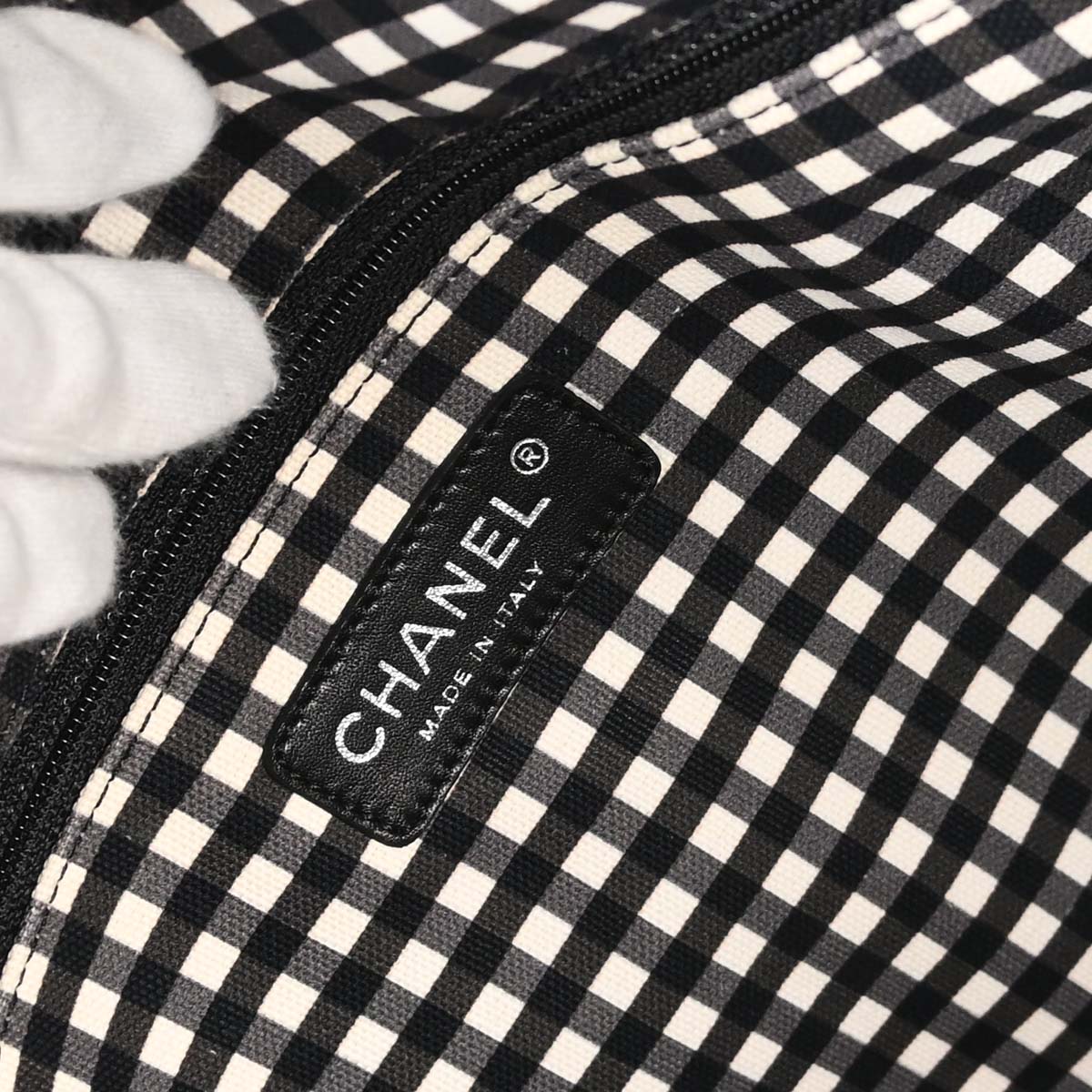 Chanel Black White Canvas Gingham Check Tote Handbag