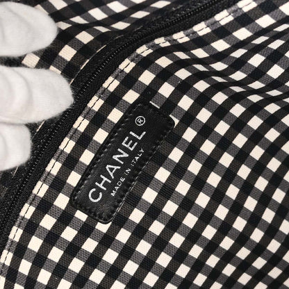Chanel Black White Canvas Gingham Check Tote Handbag