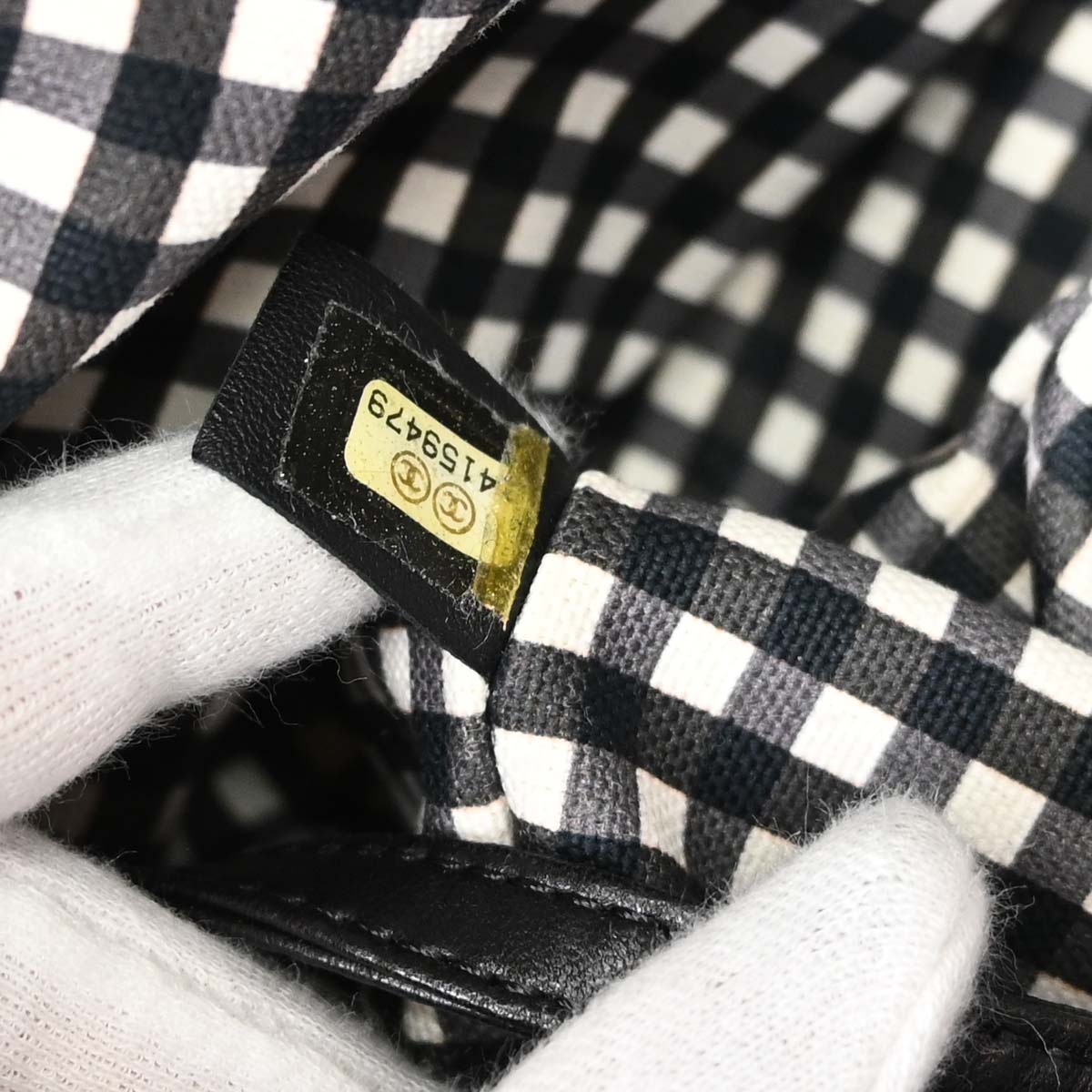 Chanel Black White Canvas Gingham Check Tote Handbag