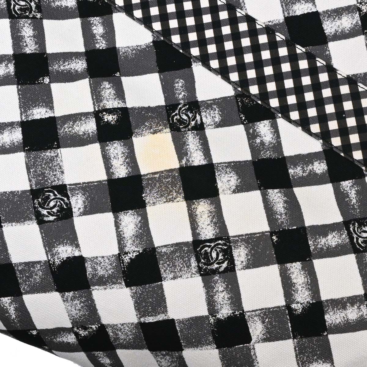Chanel Black White Canvas Gingham Check Tote Handbag