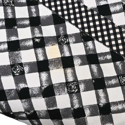 Chanel Black White Canvas Gingham Check Tote Handbag