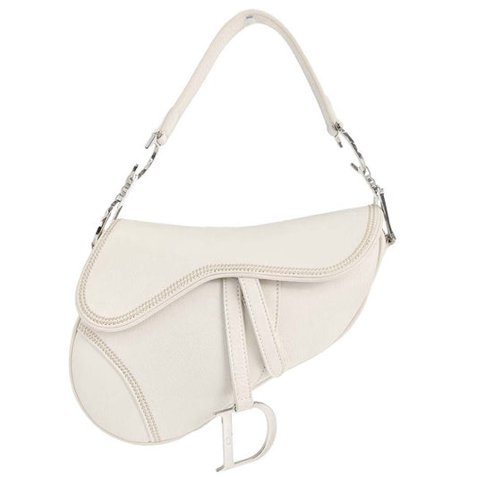 Christian Dior White Leather Saddle Handbag