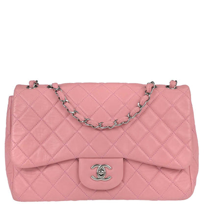 Chanel 2008-2009 Pink Lambskin Jumbo Classic Single Flap Shoulder Bag