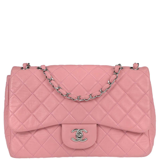 Chanel 2008-2009 Pink Lambskin Jumbo Classic Single Flap Shoulder Bag