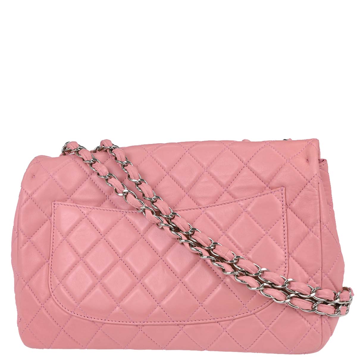 Chanel 2008-2009 Pink Lambskin Jumbo Classic Single Flap Shoulder Bag