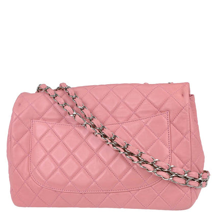 Chanel 2008-2009 Pink Lambskin Jumbo Classic Single Flap Shoulder Bag