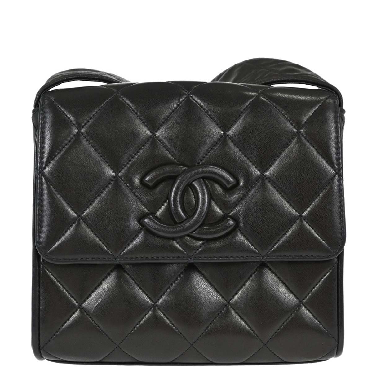 Chanel Black Lambskin Straight Flap Shoulder Bag