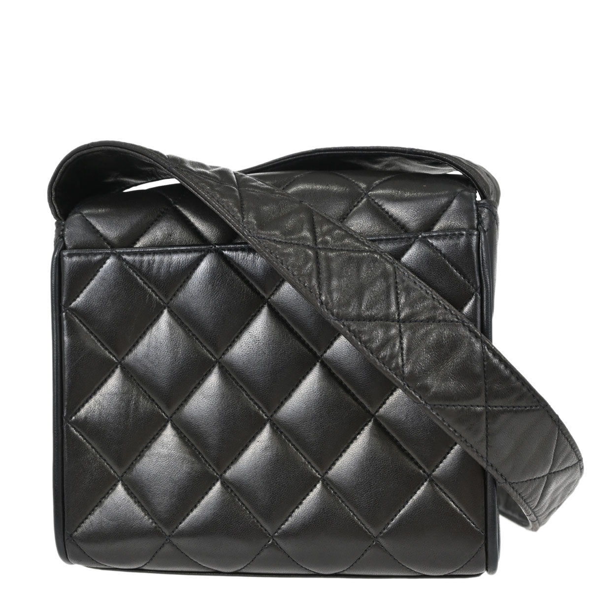 Chanel Black Lambskin Straight Flap Shoulder Bag