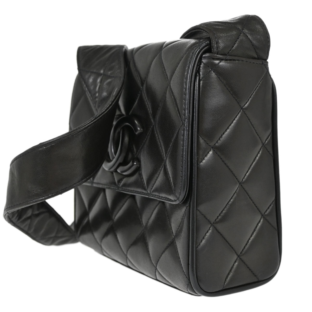 Chanel Black Lambskin Straight Flap Shoulder Bag