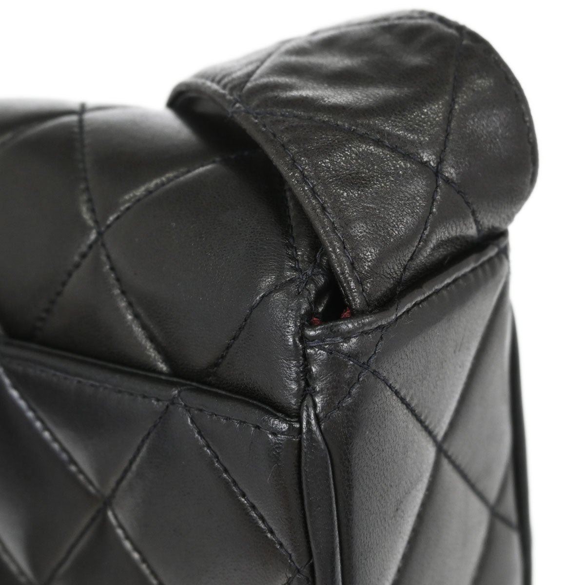 Chanel Black Lambskin Straight Flap Shoulder Bag