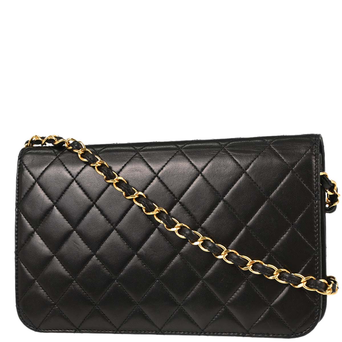 Chanel 1997-1999 Black Lambskin Pushlock Small Full Flap Shoulder Bag