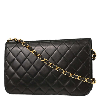 Chanel 1997-1999 Black Lambskin Pushlock Small Full Flap Shoulder Bag