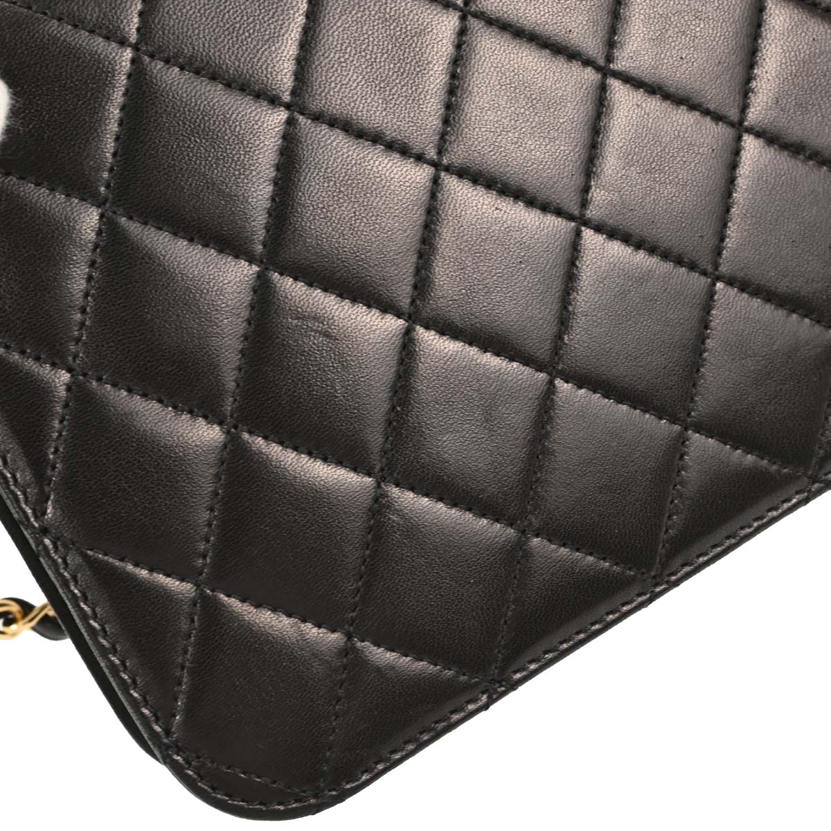 Chanel 1997-1999 Black Lambskin Pushlock Small Full Flap Shoulder Bag