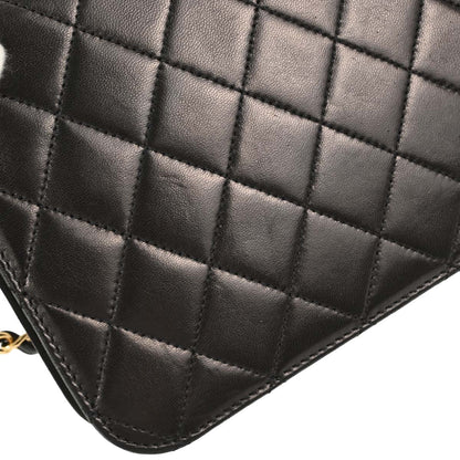 Chanel 1997-1999 Black Lambskin Pushlock Small Full Flap Shoulder Bag