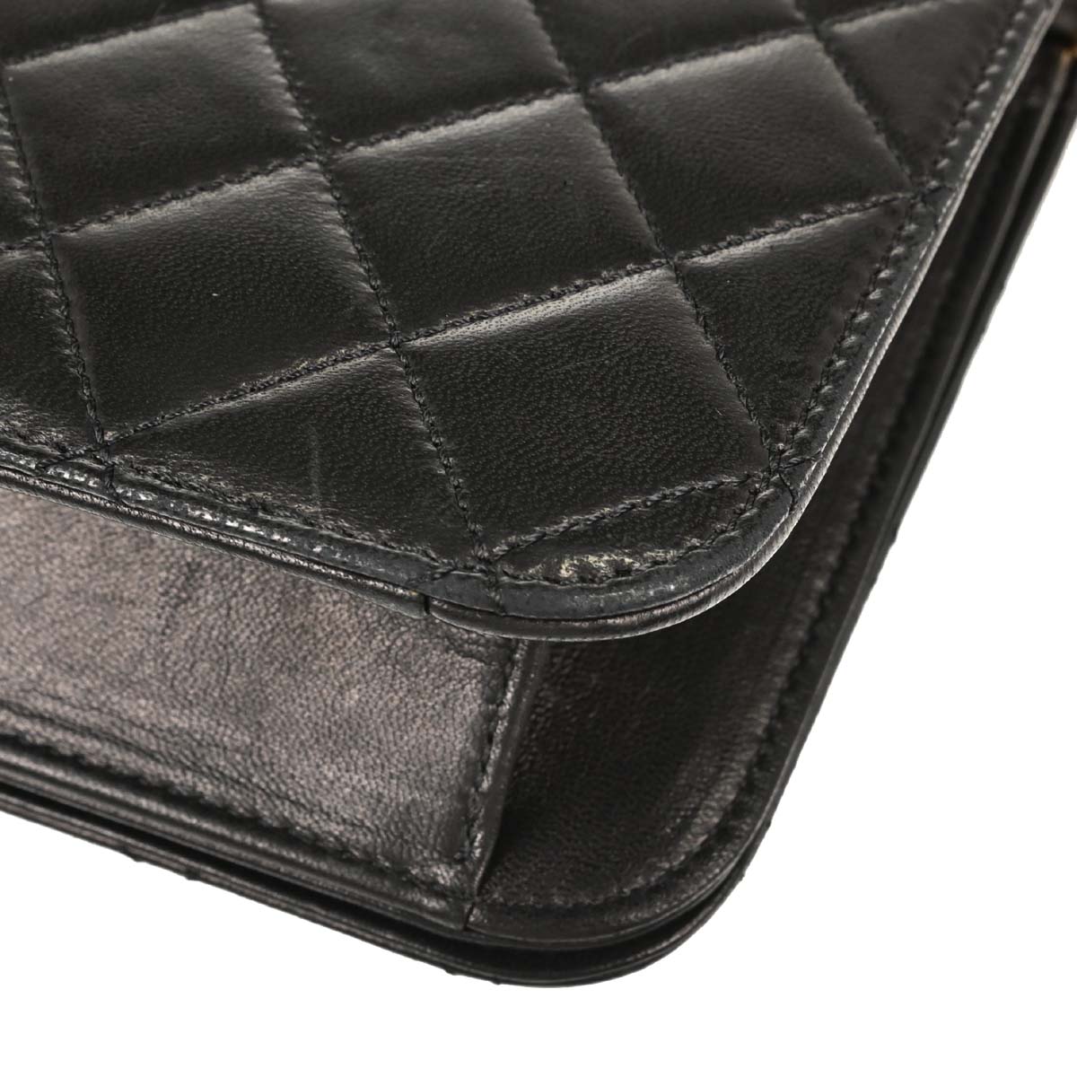 Chanel 1997-1999 Black Lambskin Pushlock Small Full Flap Shoulder Bag