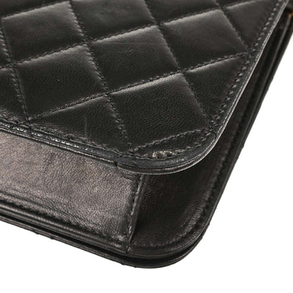 Chanel 1997-1999 Black Lambskin Pushlock Small Full Flap Shoulder Bag