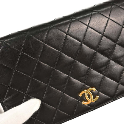 Chanel 1997-1999 Black Lambskin Pushlock Small Full Flap Shoulder Bag