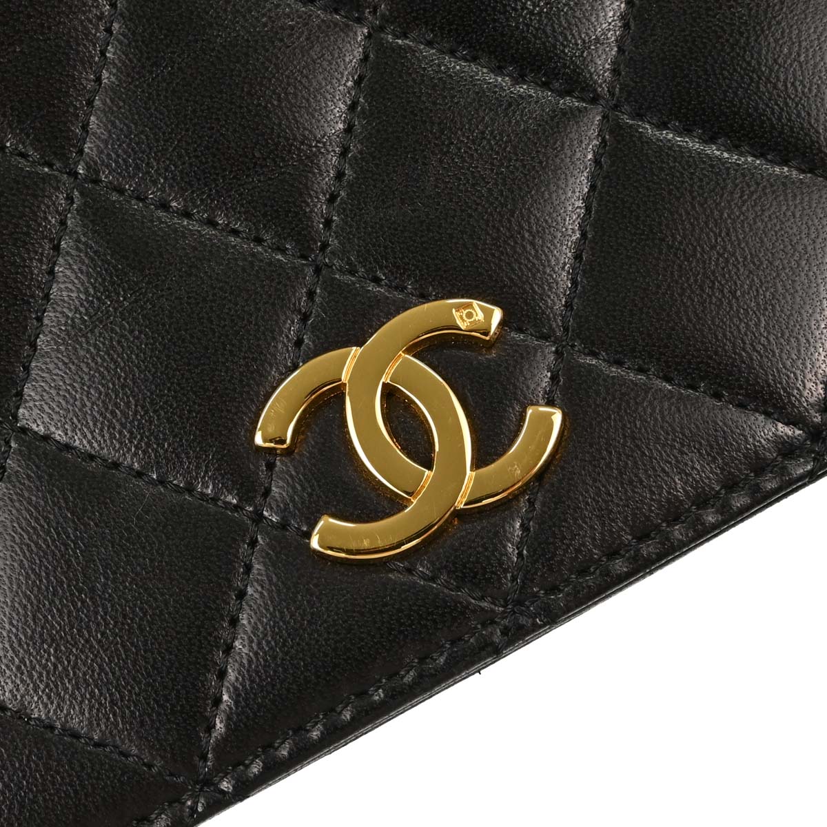 Chanel 1997-1999 Black Lambskin Pushlock Small Full Flap Shoulder Bag