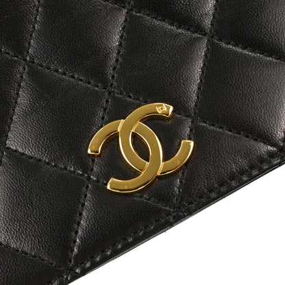 Chanel 1997-1999 Black Lambskin Pushlock Small Full Flap Shoulder Bag