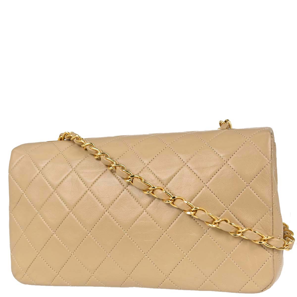 Chanel 1989-1991 Beige Lambskin Turnlock Small Full Flap Shoulder Bag