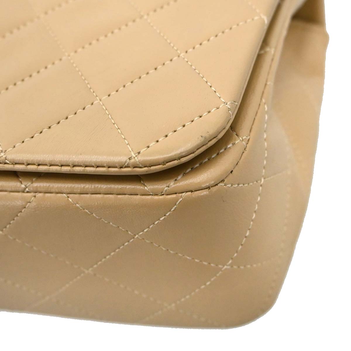 Chanel 1989-1991 Beige Lambskin Turnlock Small Full Flap Shoulder Bag