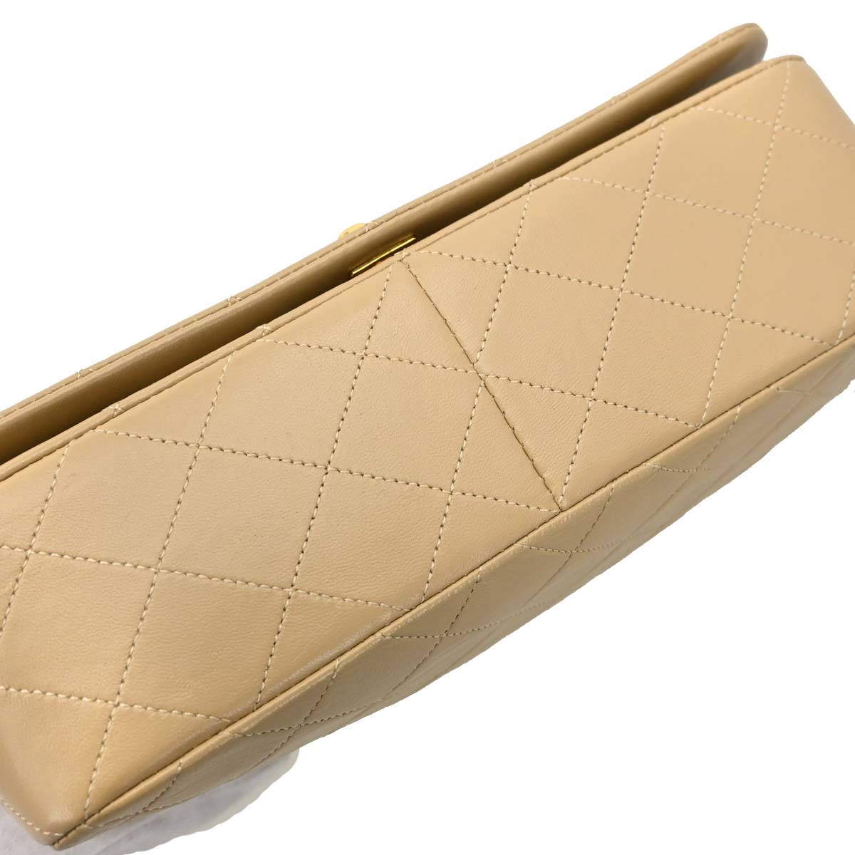 Chanel 1989-1991 Beige Lambskin Turnlock Small Full Flap Shoulder Bag