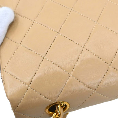 Chanel 1989-1991 Beige Lambskin Turnlock Small Full Flap Shoulder Bag