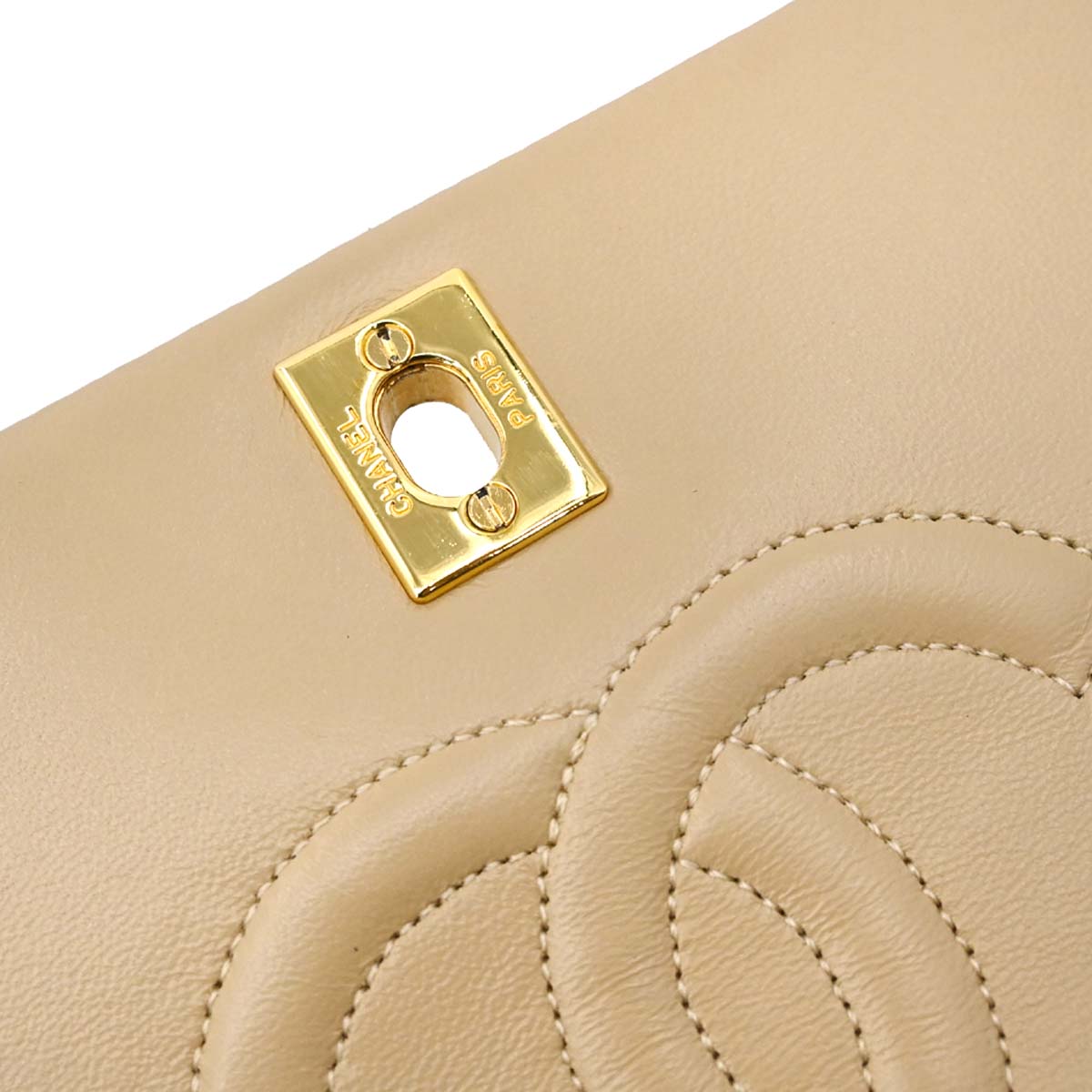 Chanel 1989-1991 Beige Lambskin Turnlock Small Full Flap Shoulder Bag