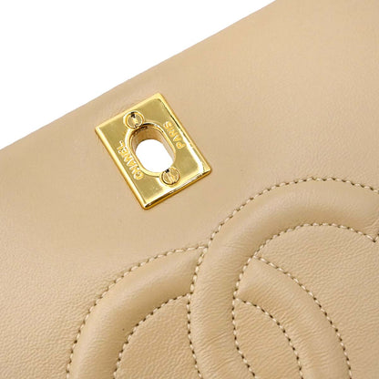 Chanel 1989-1991 Beige Lambskin Turnlock Small Full Flap Shoulder Bag