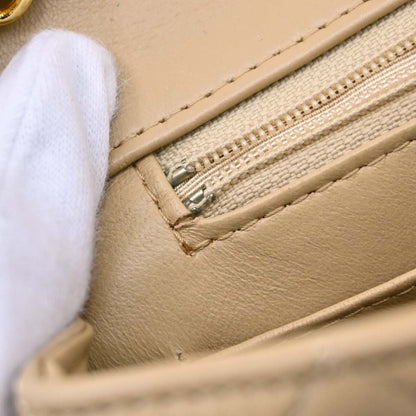Chanel 1989-1991 Beige Lambskin Turnlock Small Full Flap Shoulder Bag