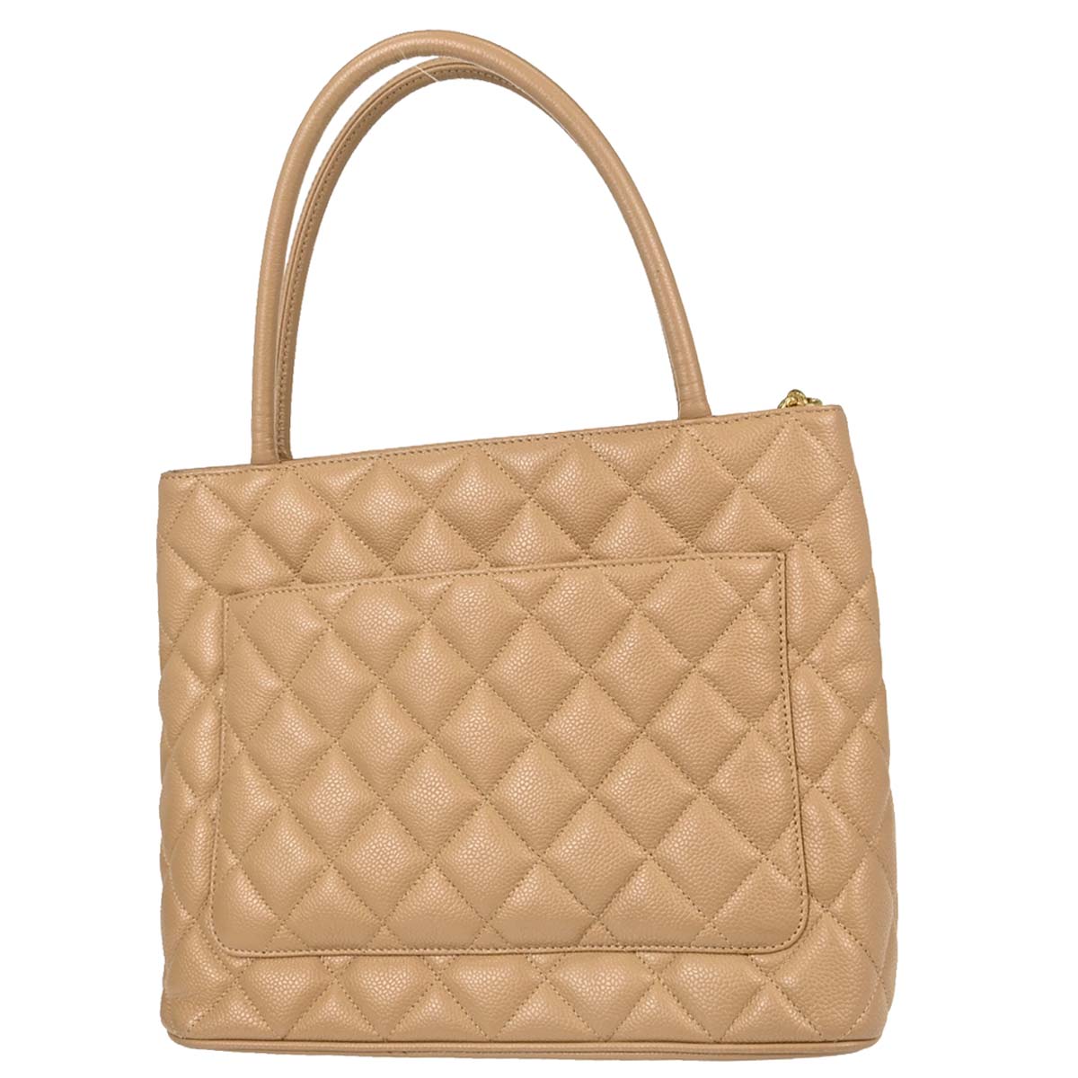 Chanel 2001-2003 Beige Caviar Skin Medallion Tote Handbag