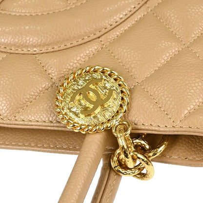 Chanel 2001-2003 Beige Caviar Skin Medallion Tote Handbag